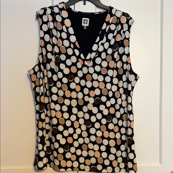 Anne Klein Black and White Polka Dot V-Neck Blouse - Picture 1 of 3